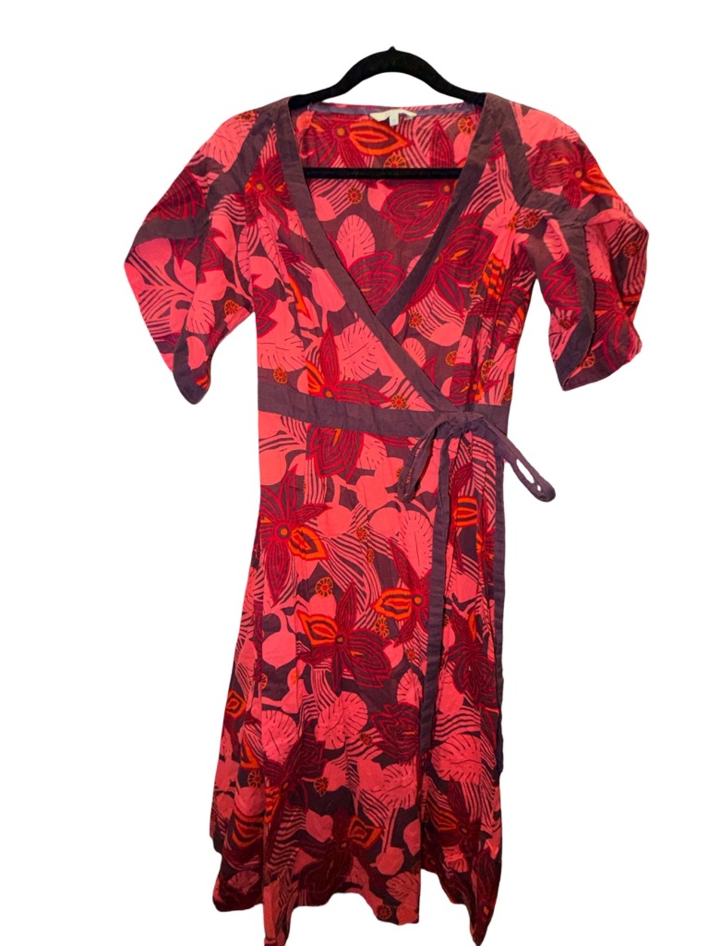 Fat Face Coral and Maroon Floral Wrap Dress